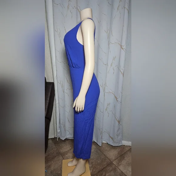 Blue Sleeveless V-Neck Jumpsuit - Picture 4 of 9